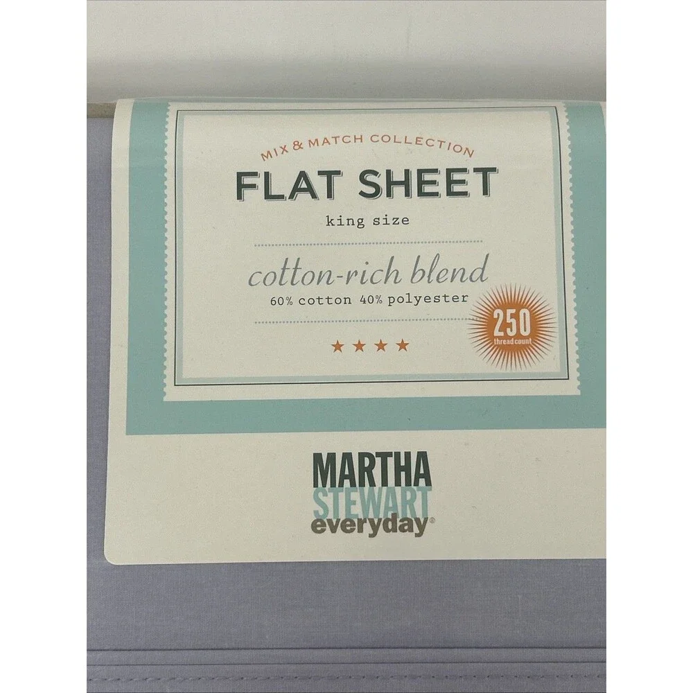 Martha Stewart Flat Sheet KING Size Light Purple 250 Thread Count
